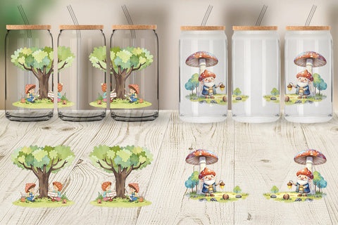 Glass Can Mushroom Village Friends Sublimation artnoy 