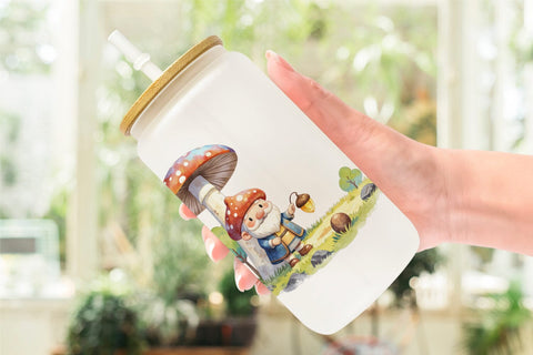 Glass Can Mushroom Village Friends Sublimation artnoy 