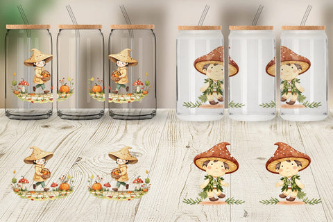 Glass Can Mushroom Village Friends Sublimation artnoy 