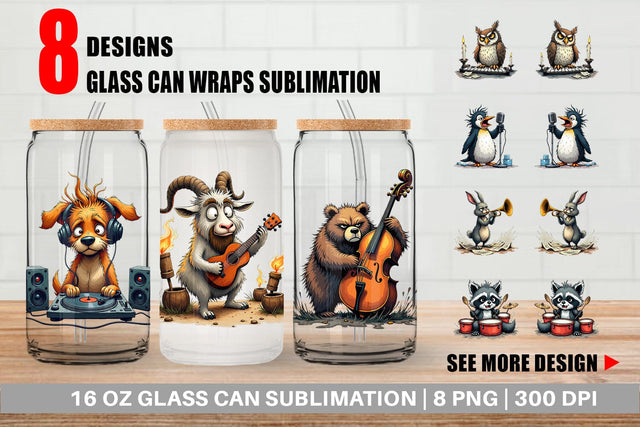 Glass Can Music Critters Sublimation artnoy 