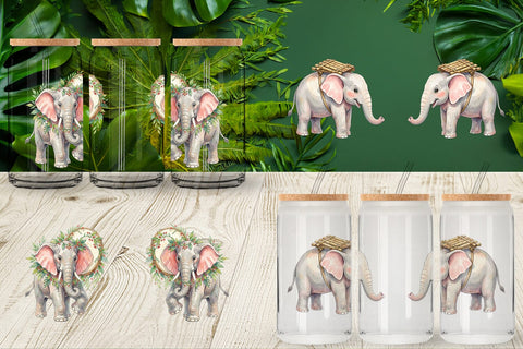 Glass Can Musical Jungle Elephant Watercolor Sublimation artnoy 