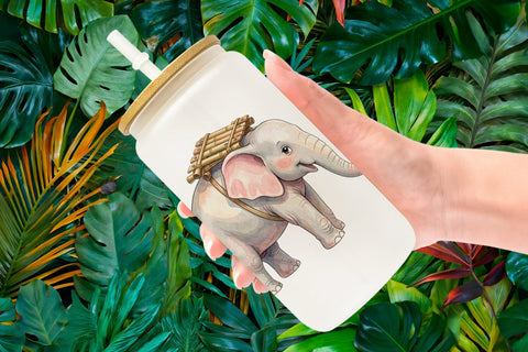 Glass Can Musical Jungle Elephant Watercolor Sublimation artnoy 