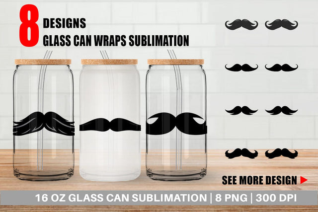 Glass Can Mustache Sublimation artnoy 