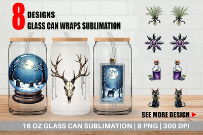 Glass Can Mystical Macabre Yule Watercolor Sublimation artnoy 