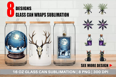 Glass Can Mystical Macabre Yule Watercolor Sublimation artnoy 