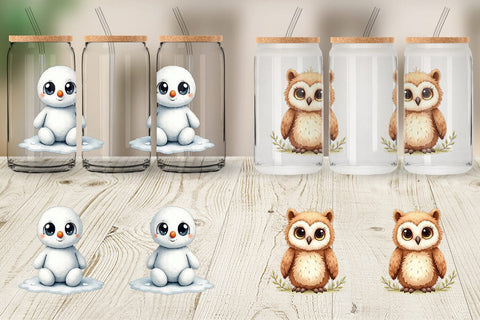 Glass Can Mythical Snow Creatures Watercolor Sublimation artnoy 