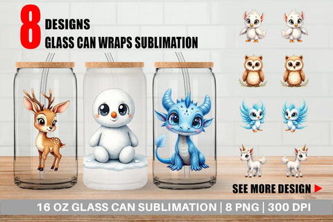Glass Can Mythical Snow Creatures Watercolor Sublimation artnoy 