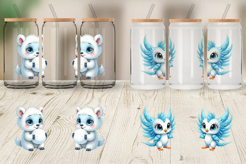 Glass Can Mythical Snow Creatures Watercolor Sublimation artnoy 