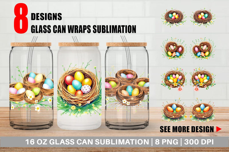 Glass Can Nests with Eggs Sublimation artnoy 