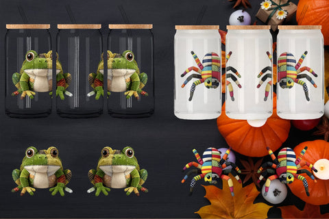 Glass Can Nocturnal Animal Patchwork Fabric Art Sublimation artnoy 
