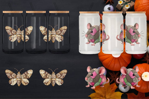 Glass Can Nocturnal Animal Patchwork Fabric Art Sublimation artnoy 
