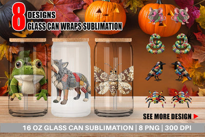 Glass Can Nocturnal Animal Patchwork Fabric Art Sublimation artnoy 