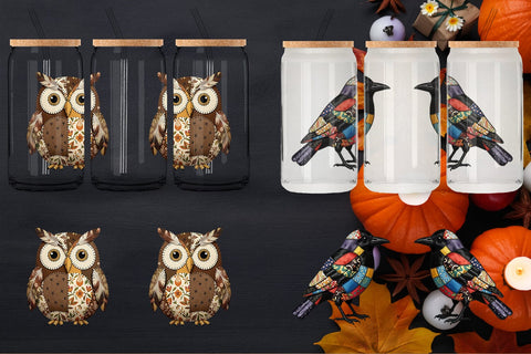 Glass Can Nocturnal Animal Patchwork Fabric Art Sublimation artnoy 