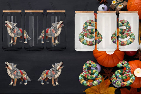 Glass Can Nocturnal Animal Patchwork Fabric Art Sublimation artnoy 