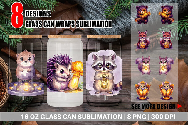 Glass Can Nocturnal Forest Glimmer Watercolor Sublimation artnoy 