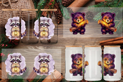 Glass Can Nocturnal Forest Glimmer Watercolor Sublimation artnoy 