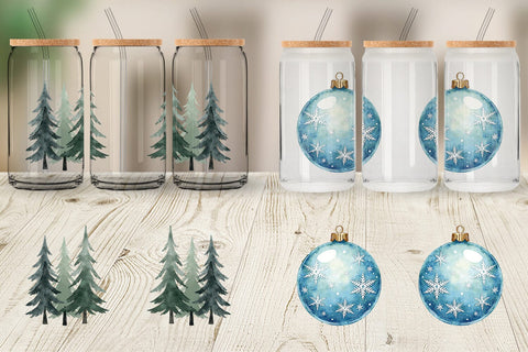 Glass Can Nordic Winter Watercolor Christmas Sublimation artnoy 