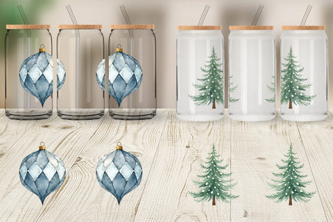 Glass Can Nordic Winter Watercolor Christmas Sublimation artnoy 