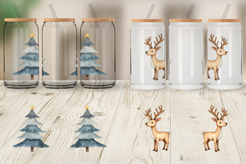 Glass Can Nordic Winter Watercolor Christmas Sublimation artnoy 
