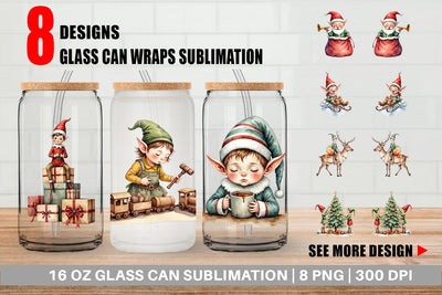 Glass Can North Pole Elves Sublimation artnoy 