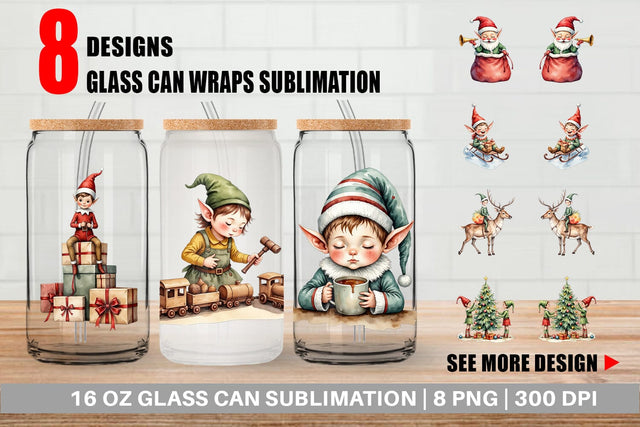Glass Can North Pole Elves Sublimation artnoy 