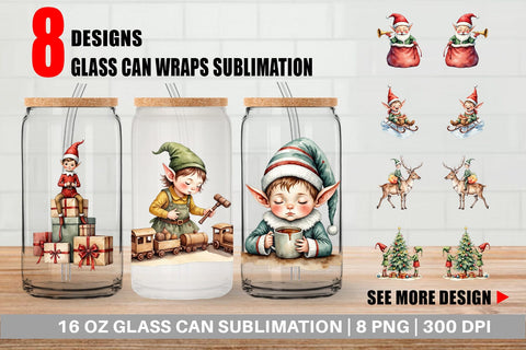Glass Can North Pole Elves Sublimation artnoy 