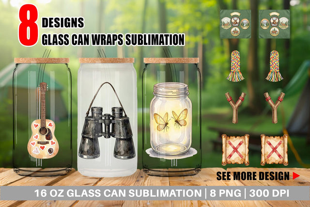 Glass Can Nostalgic Camp Souvenir Watercolor Sublimation artnoy 