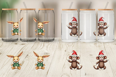 Glass Can Nostalgic Christmas Plush Toys Watercolor Sublimation artnoy 