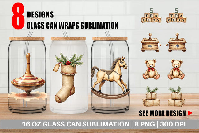 Glass Can Nostalgic Christmas Toys Sublimation artnoy 