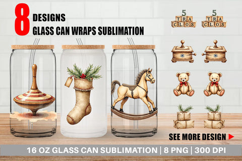 Glass Can Nostalgic Christmas Toys Sublimation artnoy 