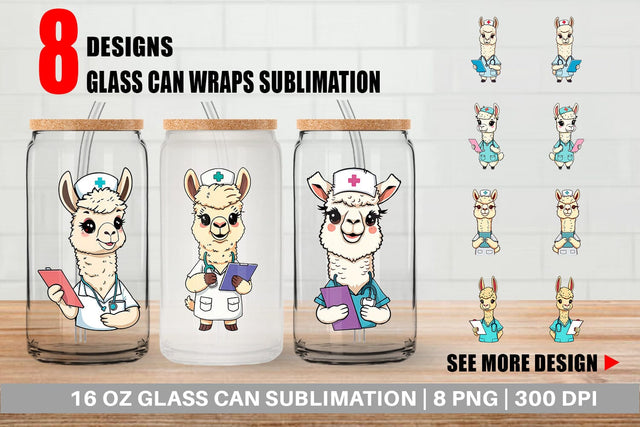 Glass Can Nurse Alpaca Sublimation artnoy 