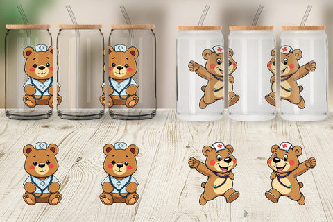 Glass Can Nurse Bear Sublimation artnoy 