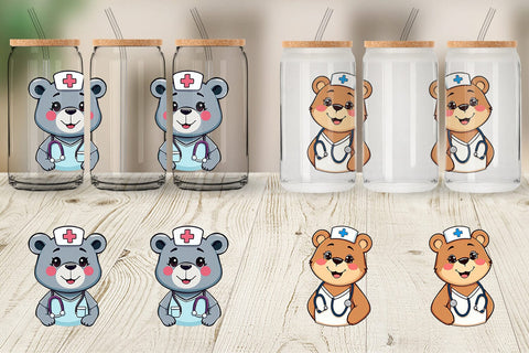 Glass Can Nurse Bear Sublimation artnoy 