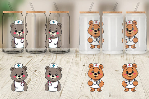 Glass Can Nurse Bear Sublimation artnoy 