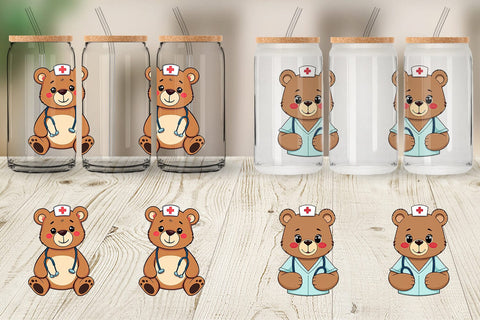 Glass Can Nurse Bear Sublimation artnoy 
