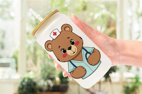 Glass Can Nurse Bear Sublimation artnoy 