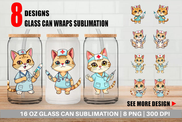 Glass Can Nurse Cat Sublimation artnoy 