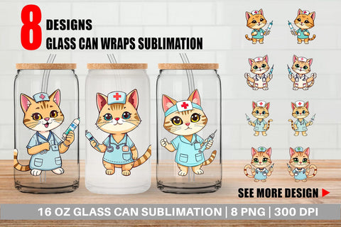 Glass Can Nurse Cat Sublimation artnoy 