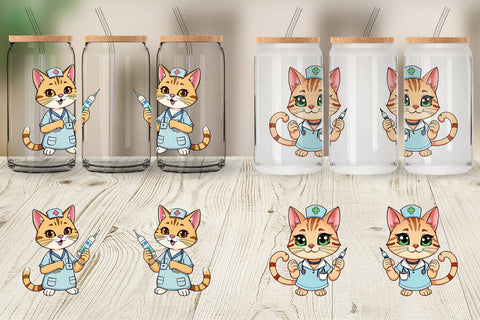 Glass Can Nurse Cat Sublimation artnoy 