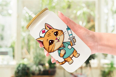 Glass Can Nurse Cat Sublimation artnoy 