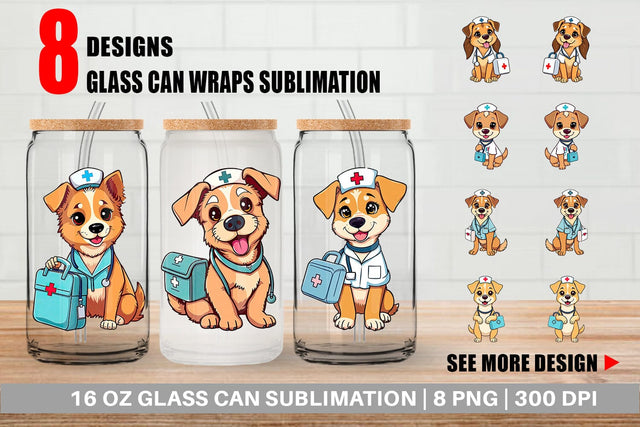 Glass Can Nurse Dog Sublimation artnoy 