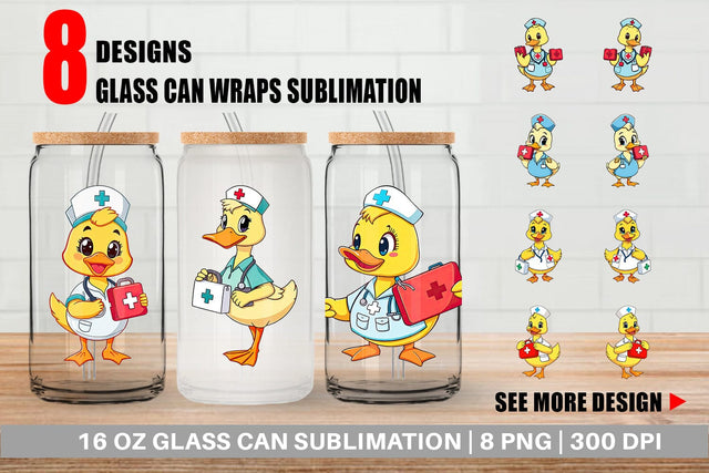Glass Can Nurse Duck Sublimation artnoy 
