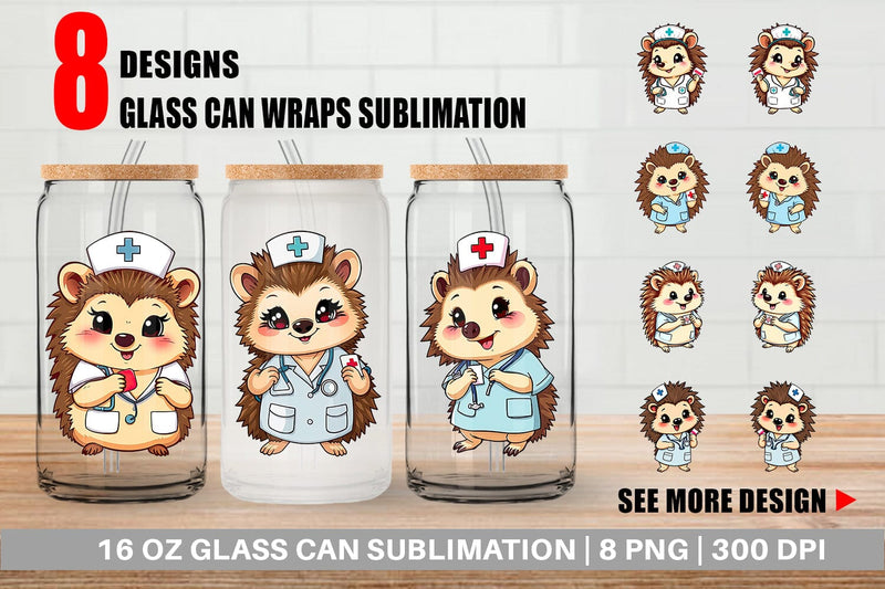 Glass Can Nurse Hedgehog Sublimation artnoy 