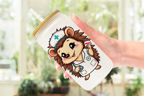 Glass Can Nurse Hedgehog Sublimation artnoy 