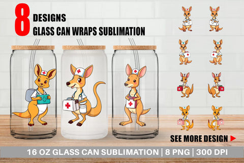 Glass Can Nurse Kangaroo Sublimation artnoy 
