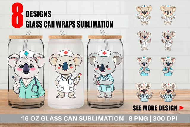 Glass Can Nurse Koala Sublimation artnoy 