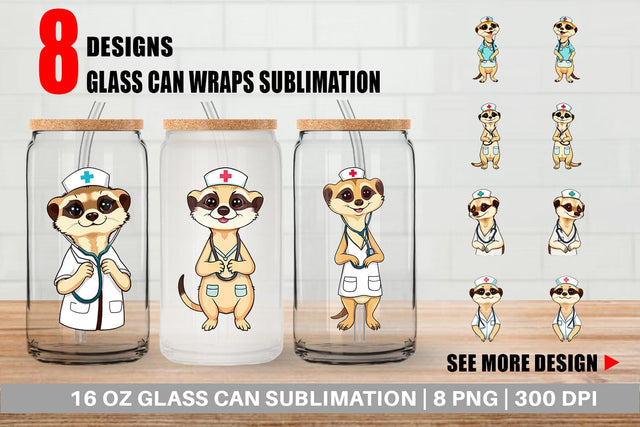 Glass Can Nurse Meerkat Sublimation artnoy 