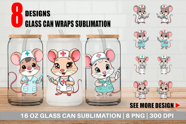 Glass Can Nurse Mouse Sublimation artnoy 