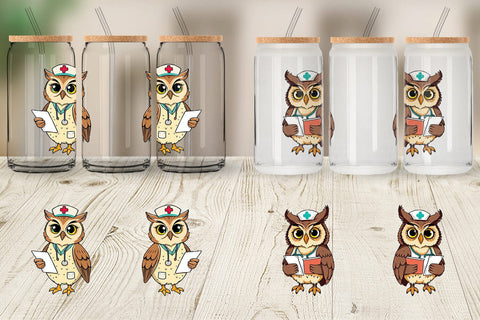 Glass Can Nurse Owl Sublimation artnoy 