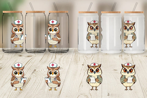 Glass Can Nurse Owl Sublimation artnoy 